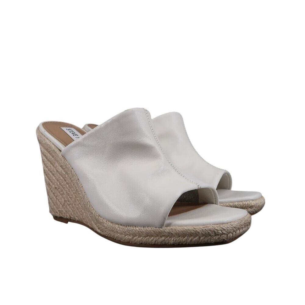 Steve Madden Shoes Womens 8.5 Sandals Wedge Slide Espadrille Leather White Urge